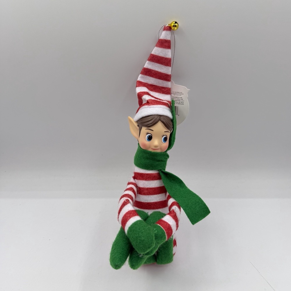 Mr Christmas Elf Knee Hugger Retro Vintage Style Red Stripe Brown Hair 2025
